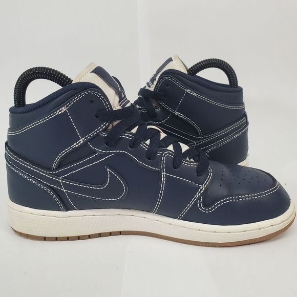 Nike Air Jordan 1 Retro Mid GS 'Obsidian' Sz-4Y 554725 402 - Picture 6 of 10